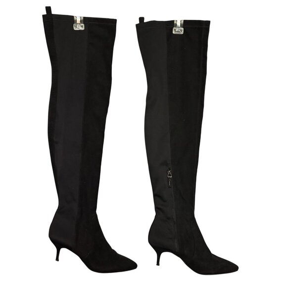 Bershka Boots Women's Size 39 US 8.5 Over-The-Knee Black Heeled Boots Faux Suede - Picture 2 of 11